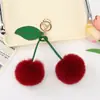 Llavero de Felpa Suave y Lindo de Cereza Conejo Perezoso Pelo Doble Fruta Triple Forma Completa Colgante para Bolso Colgante