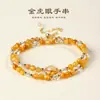Pulsera de Doble Círculo con Cuentas de Cristal Fortuna Rubio Natural para Mujer Moda Joyería de Alto Nivel Pulsera de Ojo de Tigre Dorada Venta al Por Mayor