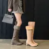 Botas de terciopelo estilo coreano, ajustadas, hasta la rodilla, para mujer, nueva colección otoño/invierno, punta redonda, tacón medio grueso, cierre lateral, ajustadas a la pierna, de caña alta