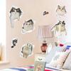 Adesivos de parede inovadores com buracos tridimensionais de gatinhos, desenhos animados de seis gatinhos, adesivos decorativos DIY para porta de banheiro, vaso sanitário, geladeira