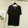 Camiseta base de color sólido ligera para primavera/verano, camiseta casual de talla grande, holgada, para mujer, nueva ropa de casa, estilo coreano, cuello en V