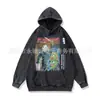 Moletom com Capuz Street Estilo Americano Vintage Estampado Distintivo Masculino e Feminino Primavera e Outono Novo Design Desgastado Lavado Suéter