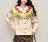 Nuevo Suéter Cardigan de Punto Jacquard Fair Isle Estilo Coreano Dopamina Primavera y Otoño Top Holgado Versátil para Mujer