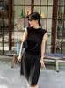Hongmi Apparel/Nova Coleção Outono Feminina Gola Meia-Alta Manga Curta Loose Tricô Camisola para Usar em Camadas