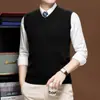 Colete de malha masculino, camisa base masculina, malha sem mangas com decote V slim fit para negócios, colete masculino, fornecimento direto da fábrica
