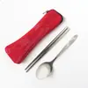 Talheres de Aço Inoxidável Hashi Colher Conjunto Bolsa Portátil de Tecido de Osso Conjunto de Talheres