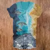 Estampa de Arte Única do Oceano Camiseta Feminina Manga Curta Decote V Estampa Digital 3D Feminina Manga Curta Atacado a partir de 1 Peça
