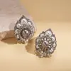 Brincos de Tarraxa Redondos Florais Geométricos de Pérola Falsa Incrustados com Strass, Estilo Europeu e Americano, Vintage Exquisitos Elegantes de Luxo Leve de Alta Qualidade