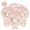 Tema de Unicornio Rosa Fiesta de Cumpleaños para Niñas con Unicornios Decoración infantil Suministros Arreglo Vajilla Traje