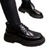 Zapatos casuales de cuero versátiles para hombre, estilo nuevo, punta redonda, transpirables, zapatos de cordones estilo de negocios, suela gruesa, zapatos Derby que aumentan la altura
