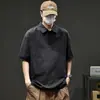 Camisa Polo de Algodão Puro Pesado de Verão Masculina 2026 Nova Manga Curta Solta Respirável T-shirt Preta Versátil Gola Lapela Tendência