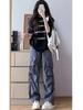 Pantalones casuales de trabajo de alta gama para mujer, novedad de verano 2025, holgados, deportivos americanos, de cintura alta, con pernera ancha y caída.