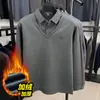 Comércio Exterior Transfronteiriço Suéter Falso de Duas Peças Masculino Inverno Novo Estilo Aveludado Espesso Quente Para Homens de Meia-idade Roupas de Tricô Masculino