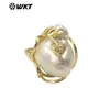 Anillo bicolor oro y plata con microincrustaciones de circonita y perla barroca natural irregular MPR087 Joyería para Fiestas de Mujer