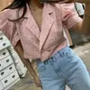 Jaqueta Blazer Curta Feminina Coreana Dongdaemun de Alta Moda com Mangas Bufantes, Quente e Elegante