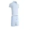 Camisa Jacquard de Color Sólido para Hombre de Verano Amazon Transfronterizo Conjunto Casual Deportivo Transpirable de Manga Corta y Shorts de Comercio Exterior