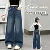Jeans de Mezclilla Estilo Retro Americano para Niñas 2026 Nuevas Llegadas de Otoño Niños Medianos y Grandes Bolsillos Deshilachados Pantalones de Pierna Ancha Pantalones de Pierna Recta Pantalones Largos