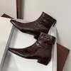 Botas Martin Retro Francês com Zíper nas Costas Outono/Inverno Emagrecedoras Salto Bloco Elegantes Botas Skinny Elásticas para Mulheres Bico Quadrado Versáteis para o Dia a Dia