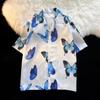 Camisa de Manga Corta Floral Estilo Ins Hong Kong Japonés para Hombre 2024 Verano Retro Duffy Atractivo Playa Hawái Holgada