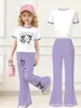 Versão Coreana 2026 180g seda de leite nova amigável à pele respirável absorvente de suor conjunto de calça pantalona estampada de manga curta hip-hop para meninas