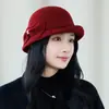 Nuevo sombrero de lana retro de tweed estilo francés para mujer, moderno sombrero de pescador de lana para otoño e invierno, sombrero tipo cubo elegante y que adelgaza el rostro