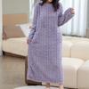 Vestido Largo Jacquard Estilo Japonés Otoño e Invierno Ropa de Casa para Mujer Manga Larga Forro Polar Cálido Coral Fleece Para Usar Afuera Vestido de Noche hasta la Rodilla