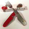 Exterior Multi-funcional faca de jantar colher de aço inoxidável faca dobrável, garfo e colher de camping combinação de louça filme vermelho grande seis aberto