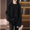 Suéter informal de punto para mujer, estilo casual y relajado para otoño e invierno, comercio exterior transfronterizo, jersey de cuello redondo de color liso suelto, top básico de punto