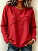 2026 Ropa de mujer europea y americana sitio independiente de Amazon otoño e invierno nuevo camiseta de manga larga de encaje empalmado con cuello redondo top casual