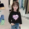 Camiseta de Algodão Puro para Meninas de Manga Longa, Estilo Infantil com Gola Redonda para Primavera, Outono e Inverno, Nova Camisa Base para Roupa Externa, Top Estilo Ins