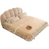 Cama puff moderna minimalista estilo crema tapizada suave para dormitorio principal, doble de 1.8 m, tipo francés, lujo ligero, para espacios pequeños, con tapicería de tela