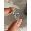 Anillo de Estrella de Zirconia Azul Estilo Coreano para Mujer, Anillo Abierto de Diseño de Nicho, Anillo para Dedo Índice, Anillo Accesorio de Moda y Único para Mujer