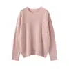 Suéter de Cashmere para Mulheres, Cor Sólida, Novo Estilo Outono e Inverno, Gola Redonda, Design Vazado, Suéter Base Tricotado de Manga Longa, Suéter de Cashmere