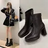 Botines Franceses Martin de Tacón Alto para Mujer Petite, Botas Nuevas en Stock, Tacón Grueso, Otoño Invierno, Botas Adelgazantes, Plataforma Impermeable