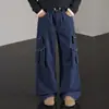 Pantalones de trabajo estilo americano de corte A para hombre, pantalones casuales multibolsillos, pantalones anchos holgados con un diseño genial, pantalones largos negros