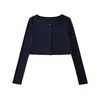 Cardigan corto anti-sol de punto fino con cuello redondo y botones, estilo chica picante, camiseta de manga larga, nuevo top liso ajustado para primavera-verano