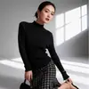 Suéter de Punto de Lana de Oveja para Mujer Miyake, Cuello Semi Alto Texturizado, Corte Entallado, para Otoño e Invierno, Prenda Base para Vestir en Capas