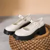 Zapatos Mary Jane de Suela Gruesa para Mujer, Nuevo Modelo 2026, Punta Redonda, Estilo Universitario, Diseño de Nicho, Tacón Grueso, Zapatos de Piel Blanca