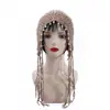 Gorro de Punto Hecho a Mano Estilo Étnico con Borlas, Gorro de Princesa Perla, Moderno Gorro Baotou Retro Literario con Calados para Cubrir el Cabello Blanco