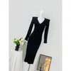Vestido de punto rosa con cuello para mujer, estilo otoño, corte ajustado, ceñido a la cintura, puro y sexy, vestido largo que realza las caderas