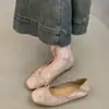 Zapatos planos de ante con textura, estilo francés suave, punta cuadrada, lazo, sin cordones, para mujer, adecuados para ir al trabajo.