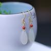 Pendientes de gota de jade hetiano natural s925 con cuentas rojas del sur, joyería sencilla de moda para niñas.