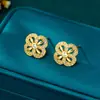 Ouro de Areia Vietnamita Exquisito Versátil Trevo de Quatro Folhas Micro-Incustado Zircônia Diamante Pilão Brincos Acessível Luxo High-End Nicho Joia de Orelha