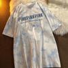 Pure Cotton Tie-Dye Internet Celebridade Manga Curta T-Shirt Mulheres Bordadas Letras New Loose Top Student Base Shirt Atacado Feminino