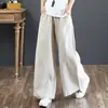 Pantalones de Algodón Lino con Tacto Artístico para Mujer Talla Grande Primavera/Verano 2024 Pantalones de Pierna Ancha Cintura Alta Largo Hasta el Suelo Talla Grande
