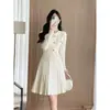 Vestido suéter de tricô elegante e sofisticado de alta qualidade estilo Chanel para mulheres, vestido evasê outono e inverno 2026