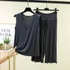 Nuevo Conjunto de Dos Piezas para Mujer de Verano: Top sin Mangas con Cuello en V y Volantes y Pantalones Cropped de Cintura Alta, Conjunto Casual de Ropa de Casa Tallas Grandes