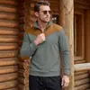 Sudadera de manga larga para hombre con cuello alto y media cremallera, costillas verticales, empalme de gamuza, estilo retro americano, de Amazon transfronterizo