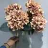 Hortensia Artificial Azul Real de 5 Cabezas, Hortensia Francesa, Calidad de Exportación, Marrón Otoño, Fabricante de Flores Artificiales Decorativas para Bodas