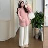 Traje para gestantes 2024 outono e inverno nova moda simples solto plus size suéter longo calça de malha de perna larga com forro de fleece